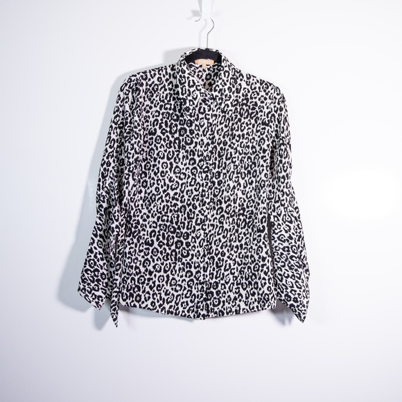 Michael Kors Collection Made In Italy Silk Chiffon Leopard Print Blouse Shirt 4 - Picture 1 of 4